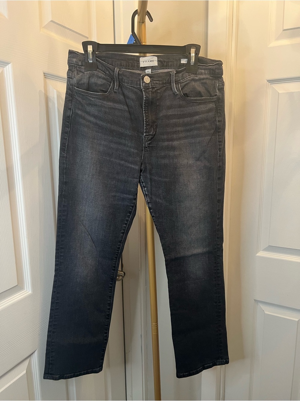 Frame Denim Straight Leg Jeans in Charcoal Wash
